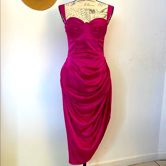 Fashion Nova | Women’s Magenta Asymmetrical Ruched Dress Size Large - Picture 8 of 16